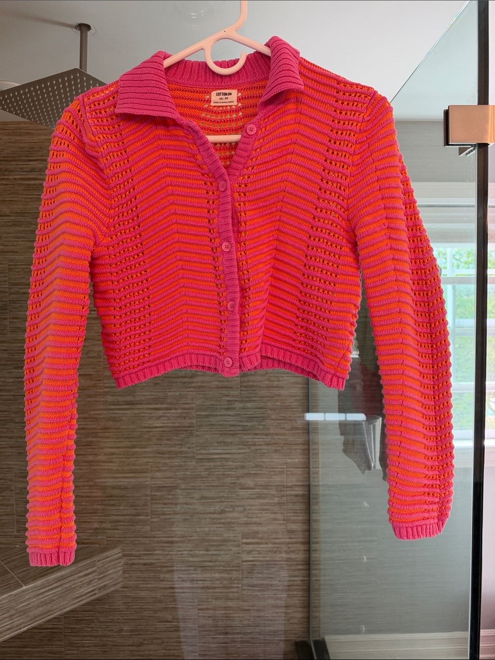 Cotton On Pink & Orange Open-Knit Collared Cardigan
